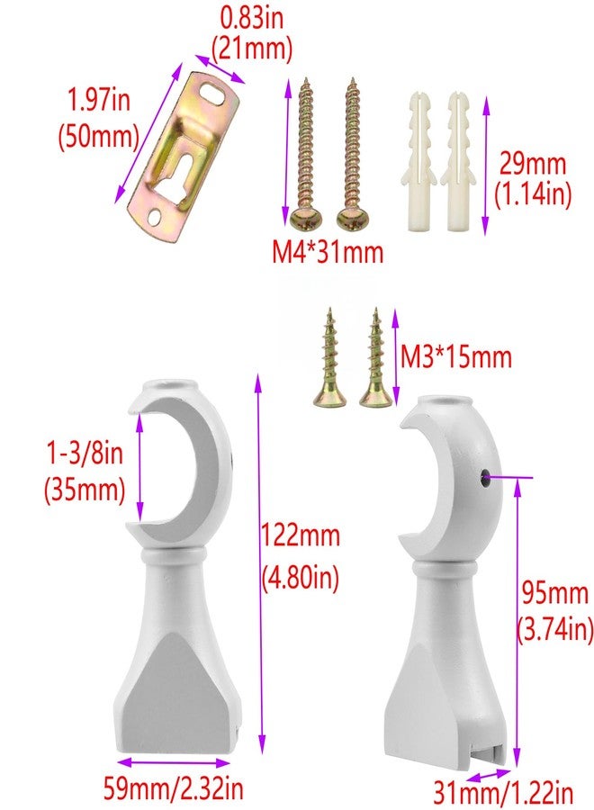 Risbay Curtain Rod Brackets White Wood Support Bracket 1-3/8in Dia Wooden Window Curtain Hooks for Curtain Rod, 4PCS - Image 2